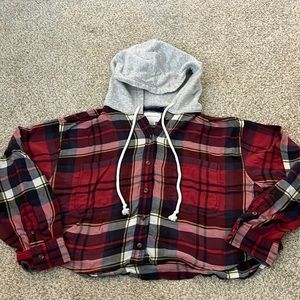 American Eagle Flannel Crop Top w/Hoodie
